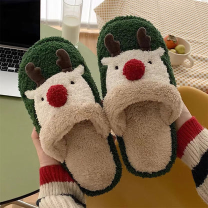 Winter Fuzzy Plush Reindeer Indoor Slippers