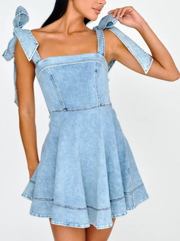 Trendy Casual Denim Dress With Straps