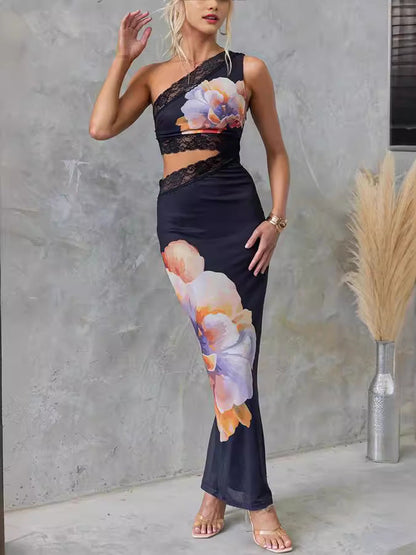 Black Floral Lace Mesh Bodycon Dress for Women