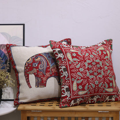 Double Side Embroidered Elephant Cotton Linen Pillowcase Sofa Back, Bedside Cushion Cover