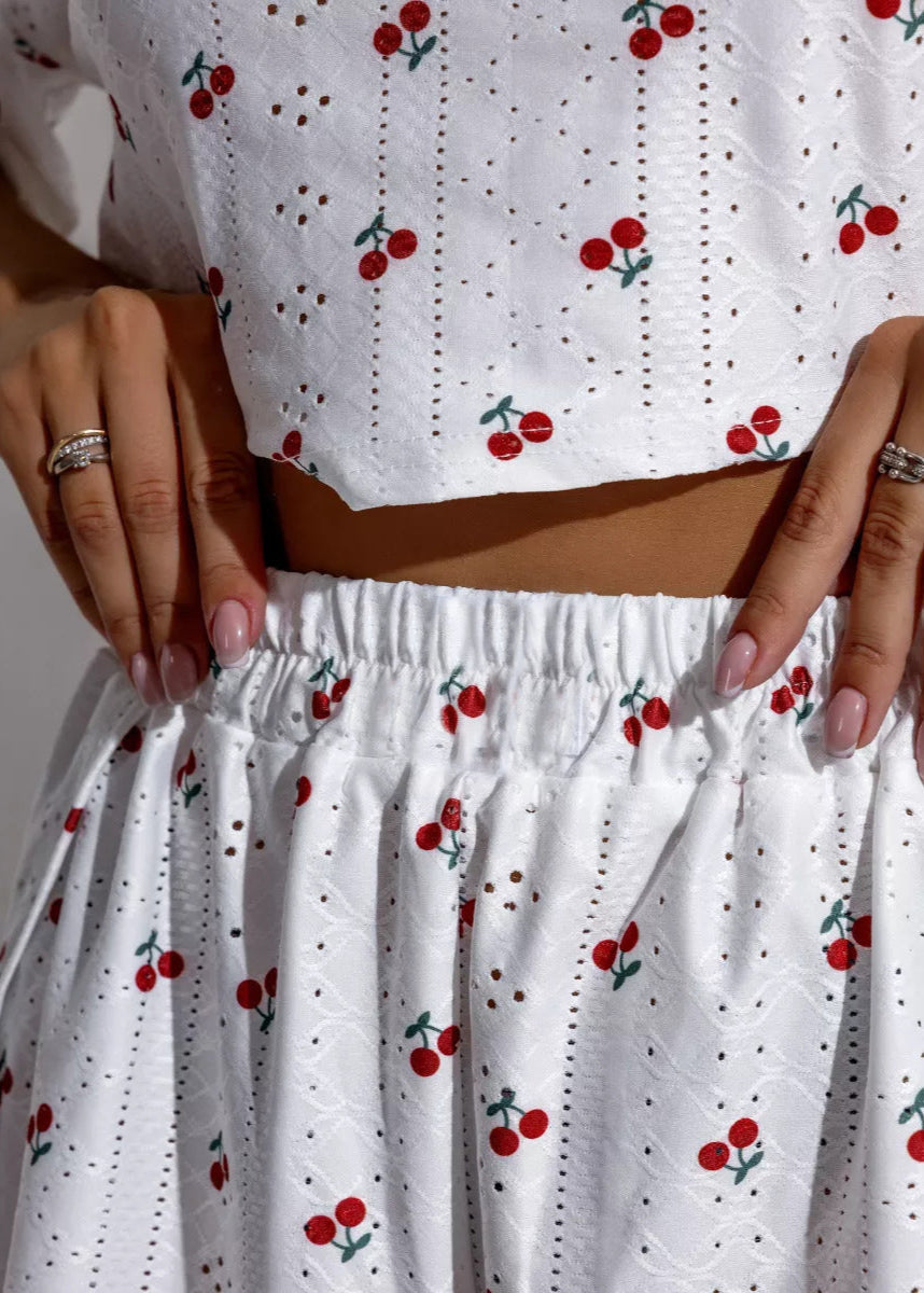 Eyelet Crop Top And Flowy Shorts Set White