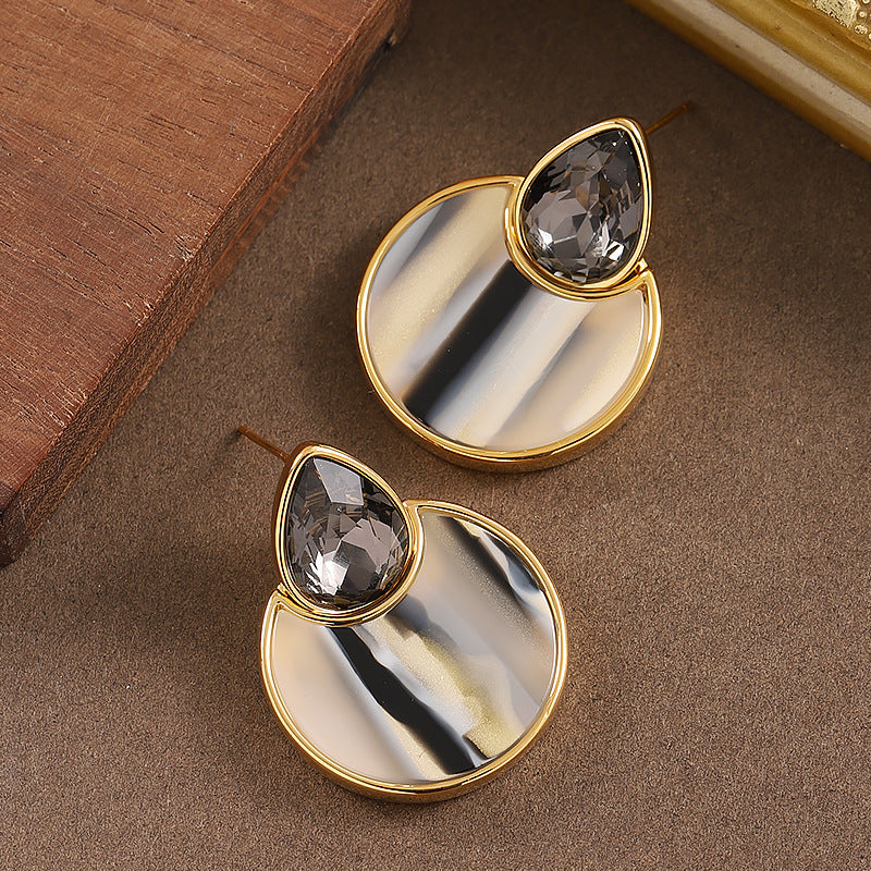 Geometric Round Mosaic Crystal Earrings With 18K Gold Plating