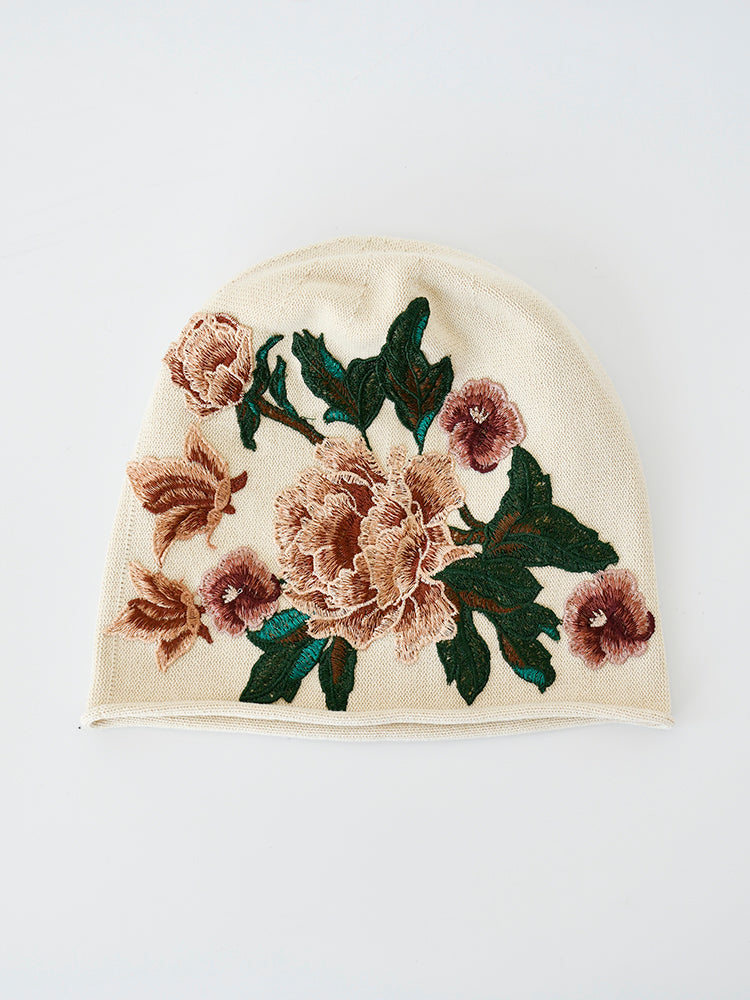 Black Pile Hat Women'S Autumn And Winter Embroidery Thin Postpartum Knitted Woolen Confinement Hat Versatile Bun Cap