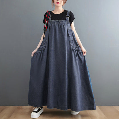 Spring/Summer New Loose Slim Denim Slim Strap Long Dress Large Swing Dress
