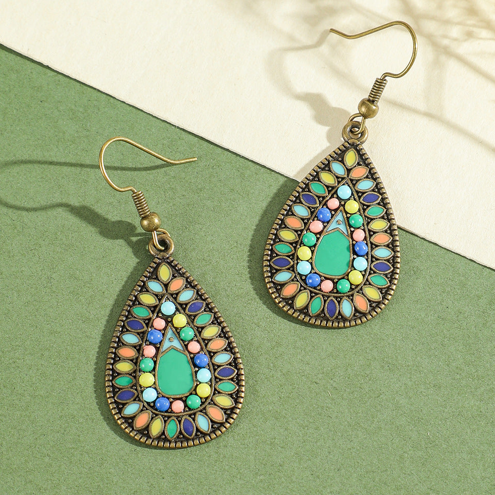 Bohemian Green Forest Earrings Set Artistic Vintage Style Geometric Accessories