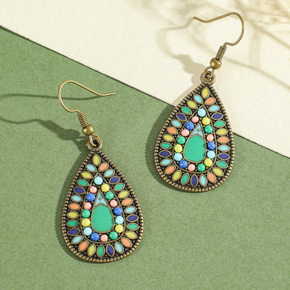 Bohemian Green Forest Earrings Set Artistic Vintage Style Geometric Accessories