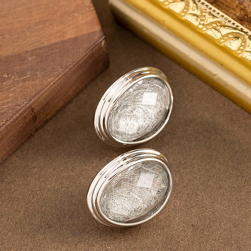 Geometric Oval Resin Earrings With 925 Silver Posts - Fashionable Luxury For Women