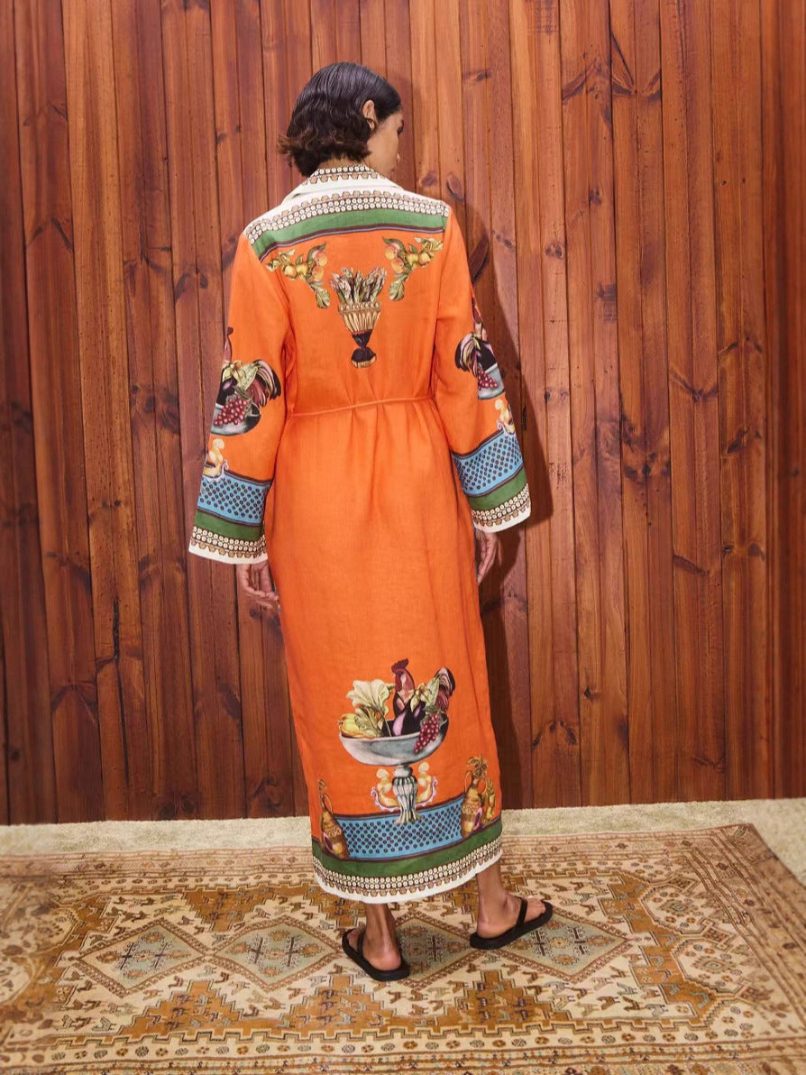 Elegant Floral Long Linen Cardigan Dress