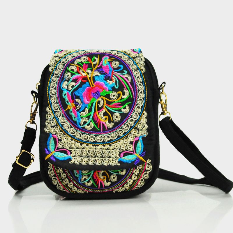 Ethnic Style Bag Small Bag Women'S New Mini Diagonal Canvas Small Squareflower Versatile Mobile Phone Coin Purse