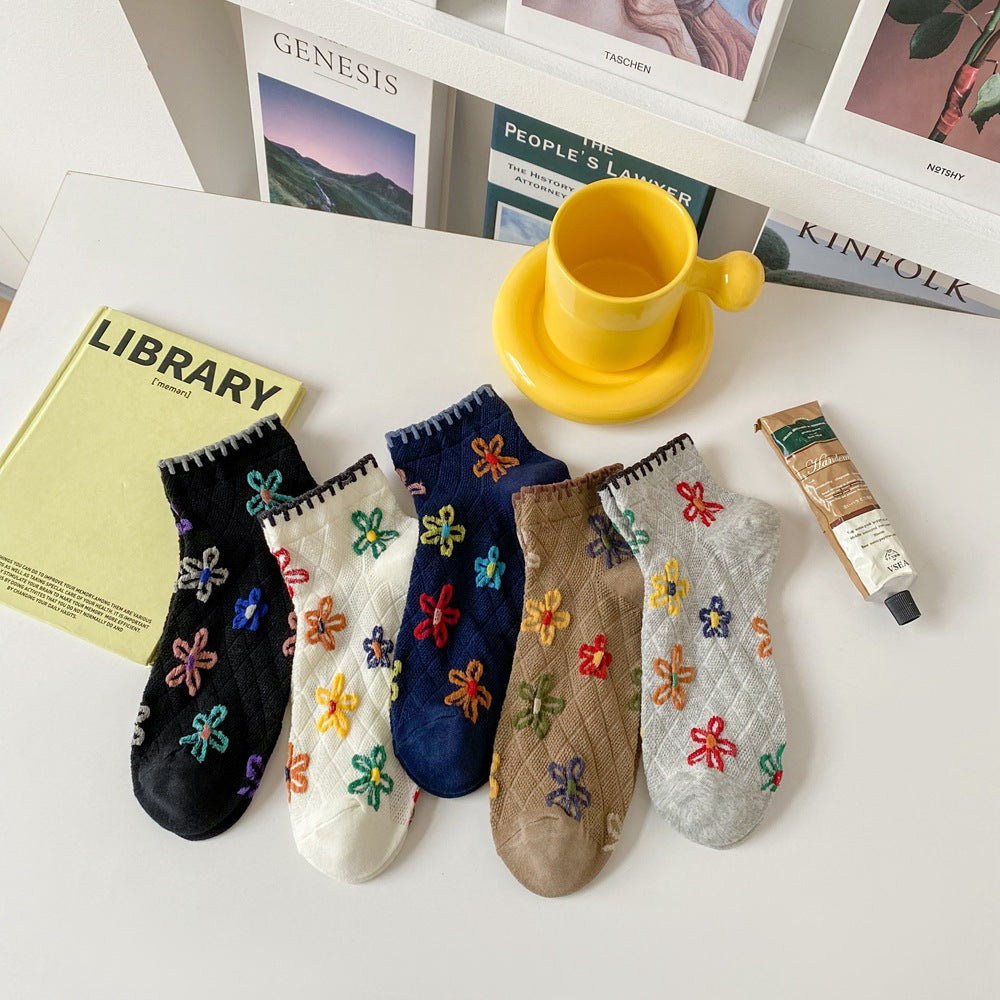 Rufia - Floral Grid Short Ankle Socks