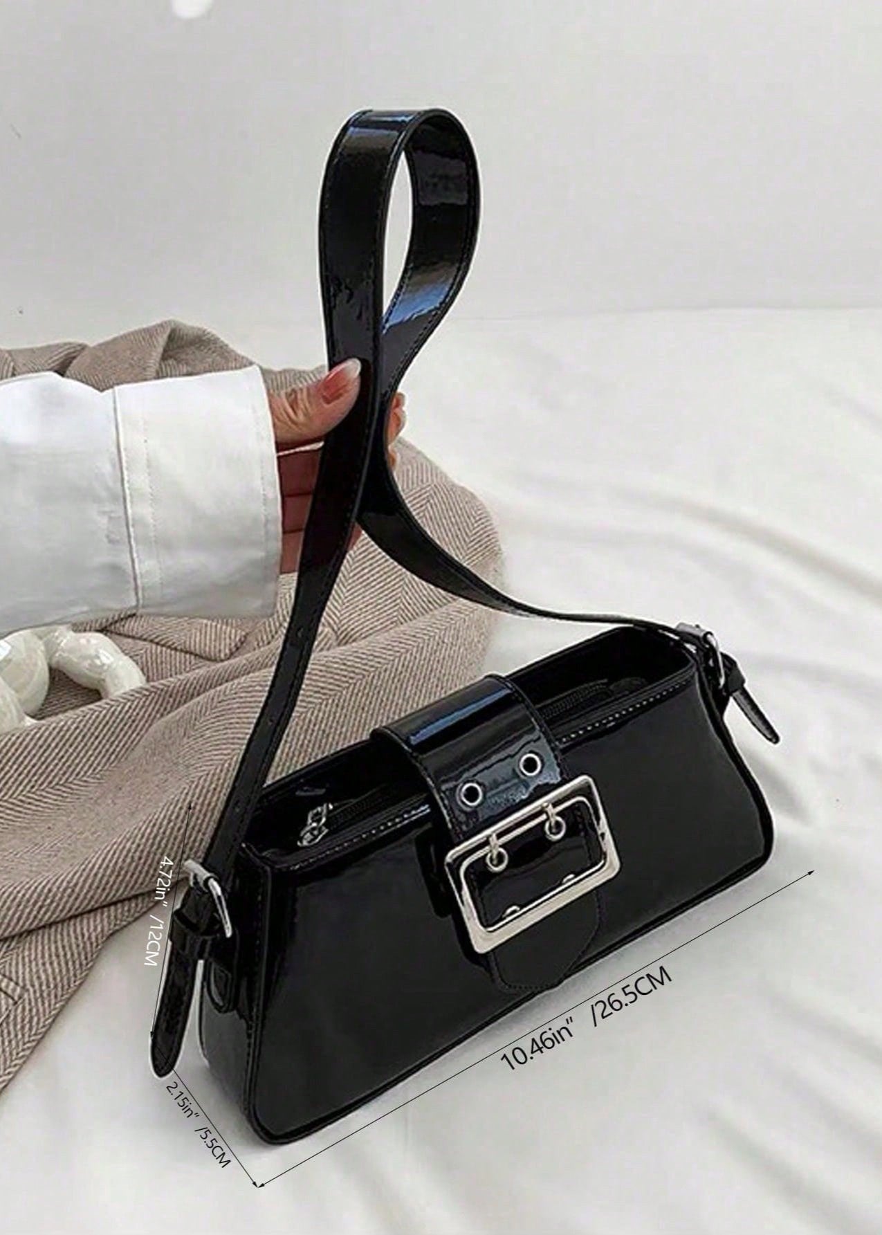 Patent Leather Bag With Glossy Buckle Detail