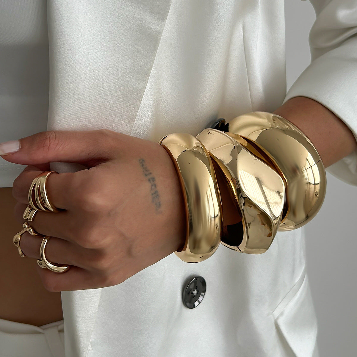 Geometric Metal Cuff Bracelet With Spring Closure - Unique Modern Design