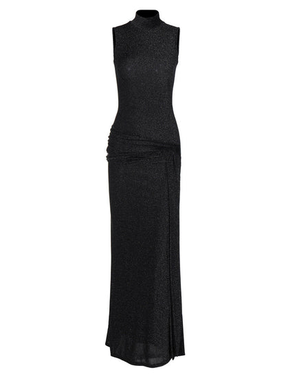 Elegant High Neck Sleeveless Dress with Sequins