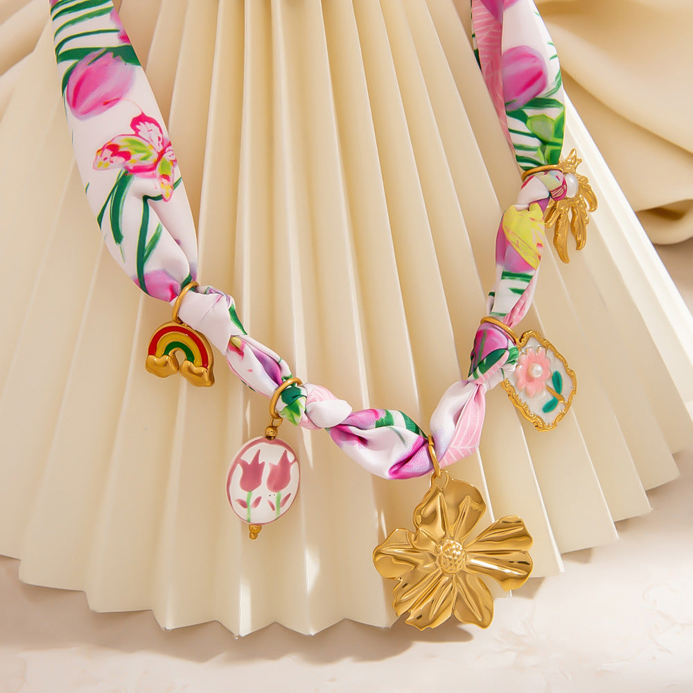 Colorful Cashew Flower Necklace Stainless Steel Pendant 18K Gold Plated Fashion Jewelry