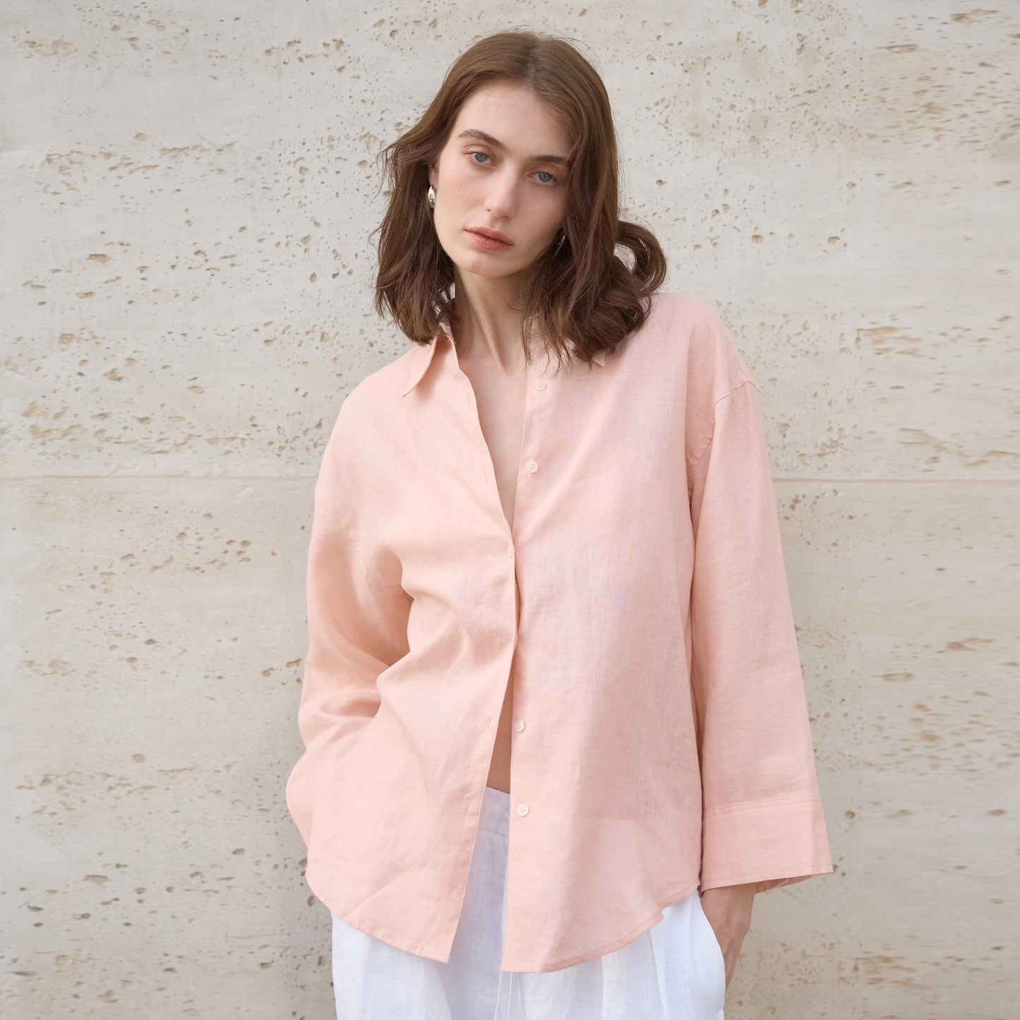 Loose Fit Solid Color Linen Shirt for Women