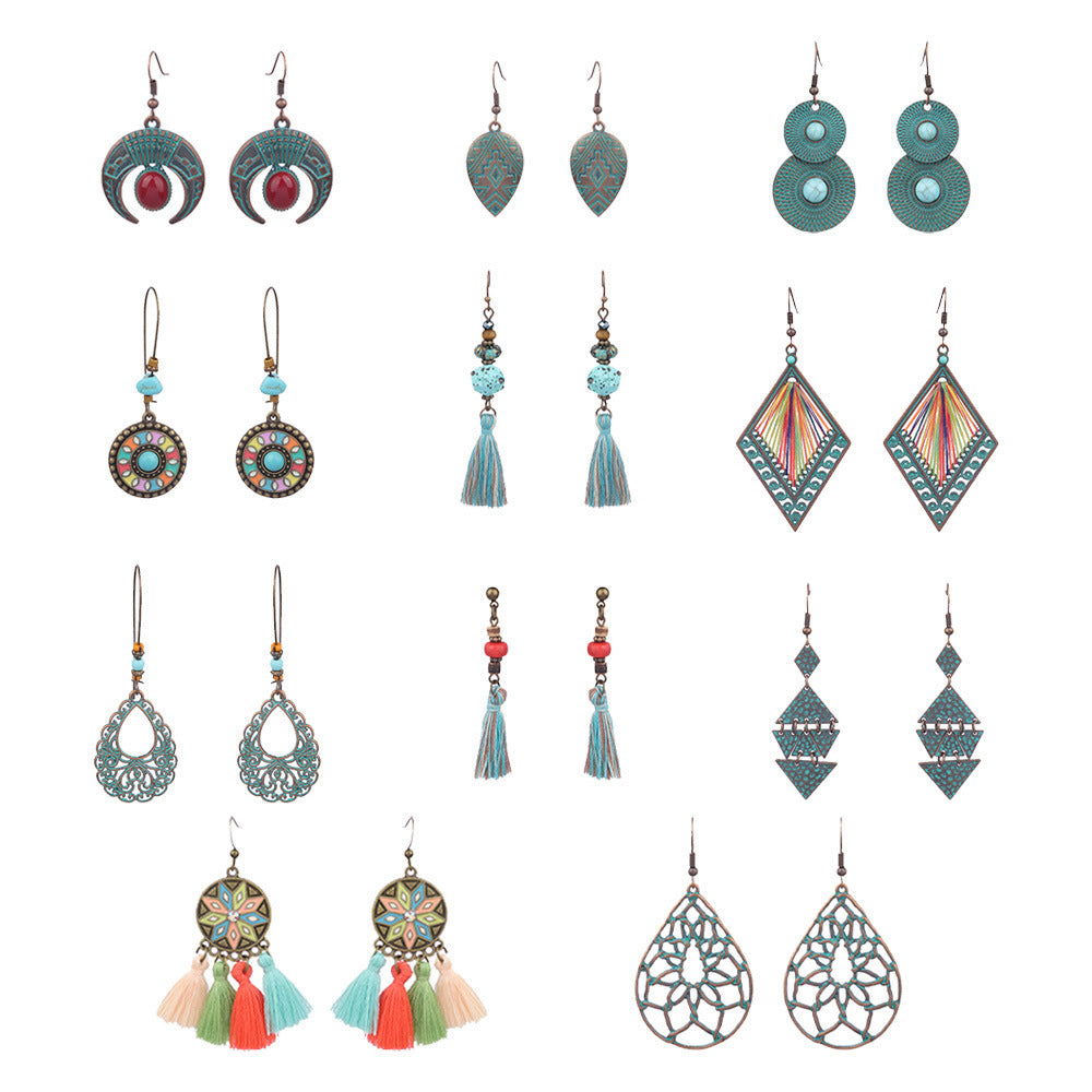 Geometric Handmade Tassel Earrings Retro Bohemian Accessories