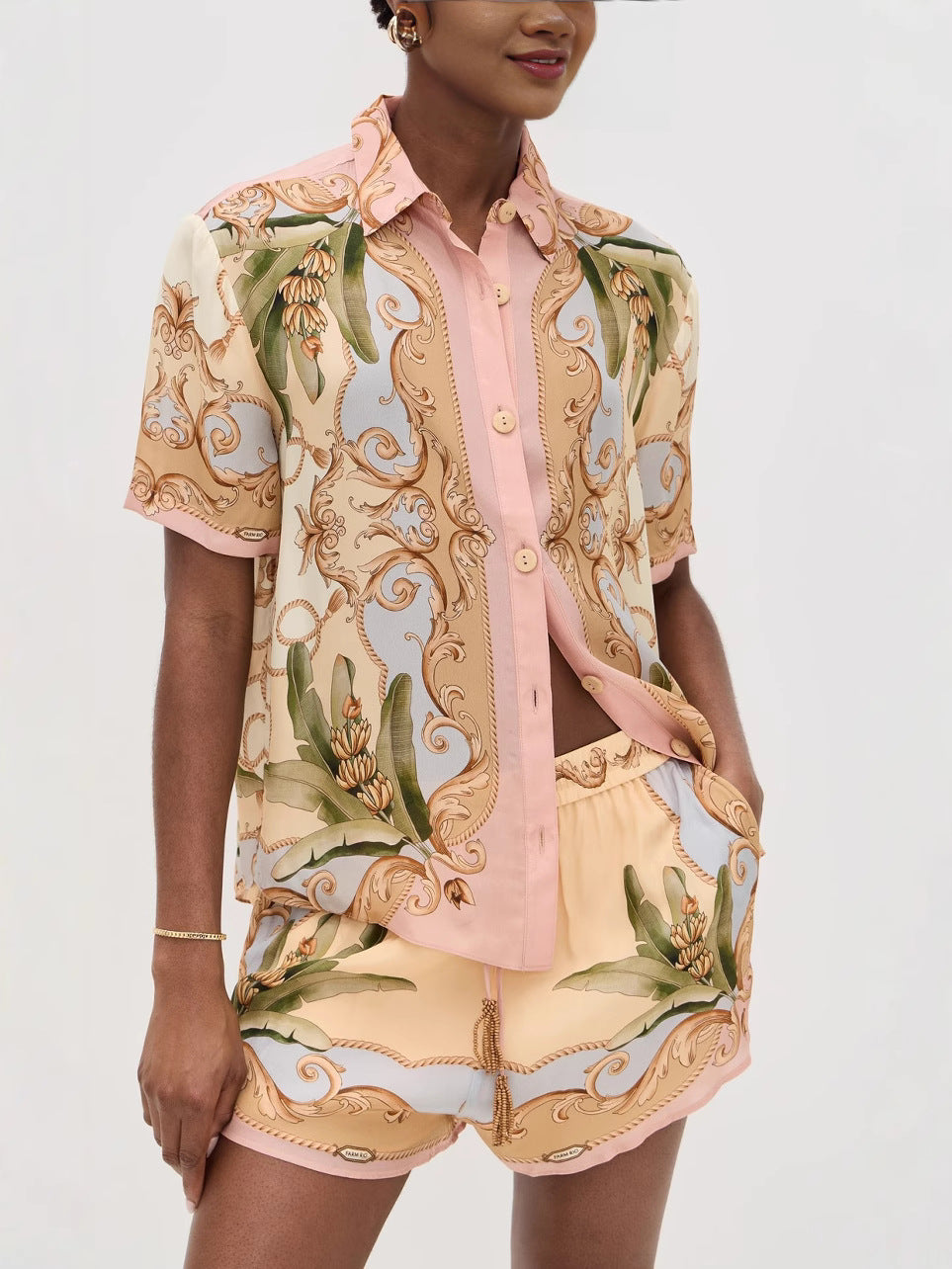 Elegant Floral Linen Short Set for Casual Wear