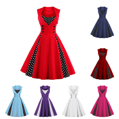 Gothic Retro Polka Dot Dress Elegant Midi Dress