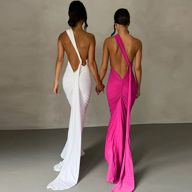 Summer New Sexy Backless Ruched Midi Dress