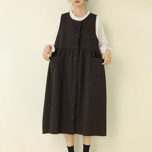 Retro Floral Cotton Linen Casual Long Dress for Women