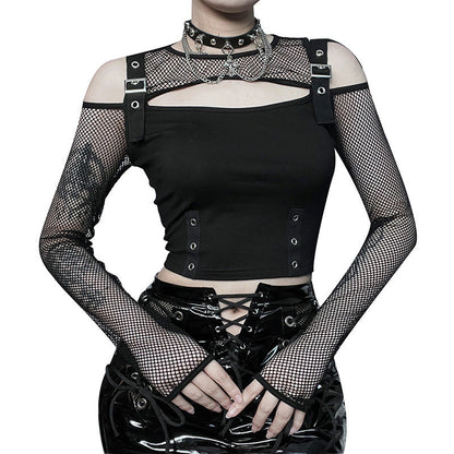 Dark Fashion Shoulder-Baring Long Sleeve Top