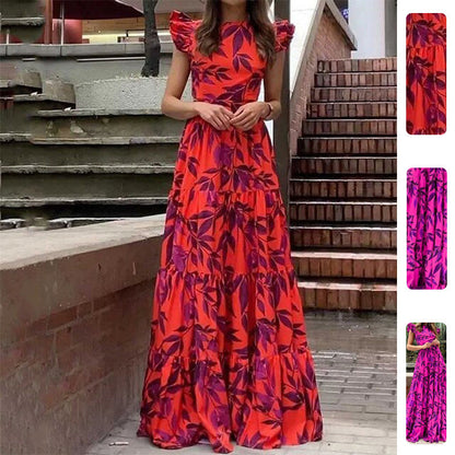 Floral Print Ruffle Sleeve Maxi Dress Elegant Everyday Wear