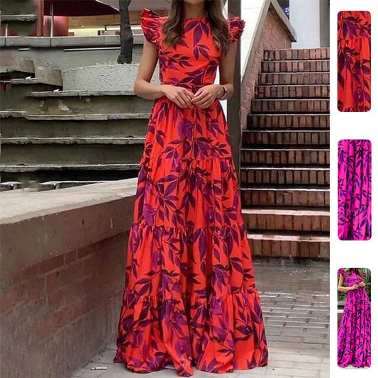 Floral Print Ruffle Sleeve Maxi Dress Elegant Everyday Wear