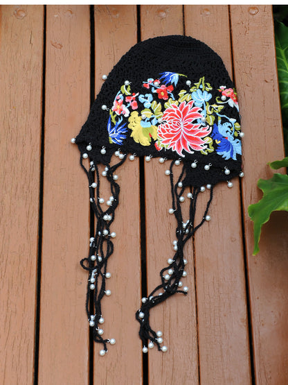Ethnic Style Embroidered Knitted Hat Women'S Spring And Summer Versatile Ear Protection Hat