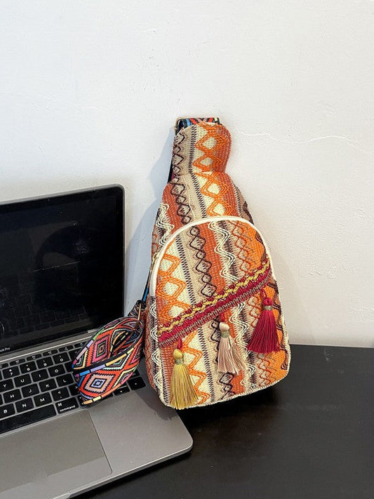 Ethnic Style Fringed Crossbody Bag Casual Soft Fabric