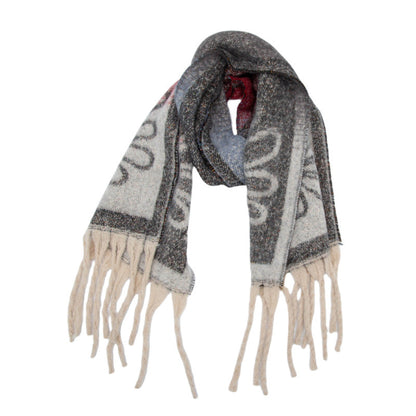Scarvii - Tassel Scarf with Big Flower Jacquard Scarf