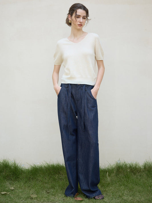 Luxury Cashmere V-Neck T-Shirt with Silk Blend