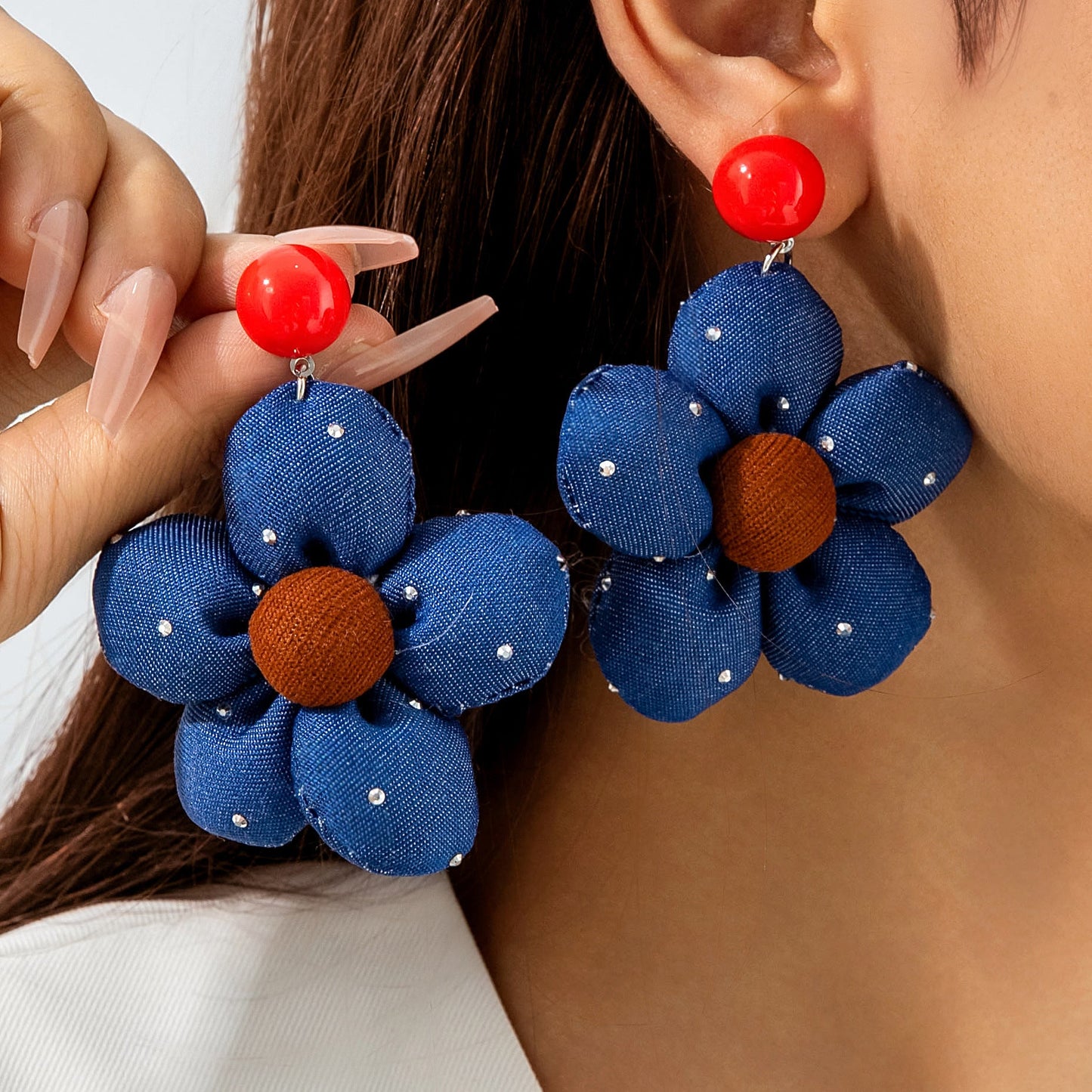 Trendy Floral Denim Tassel Earrings