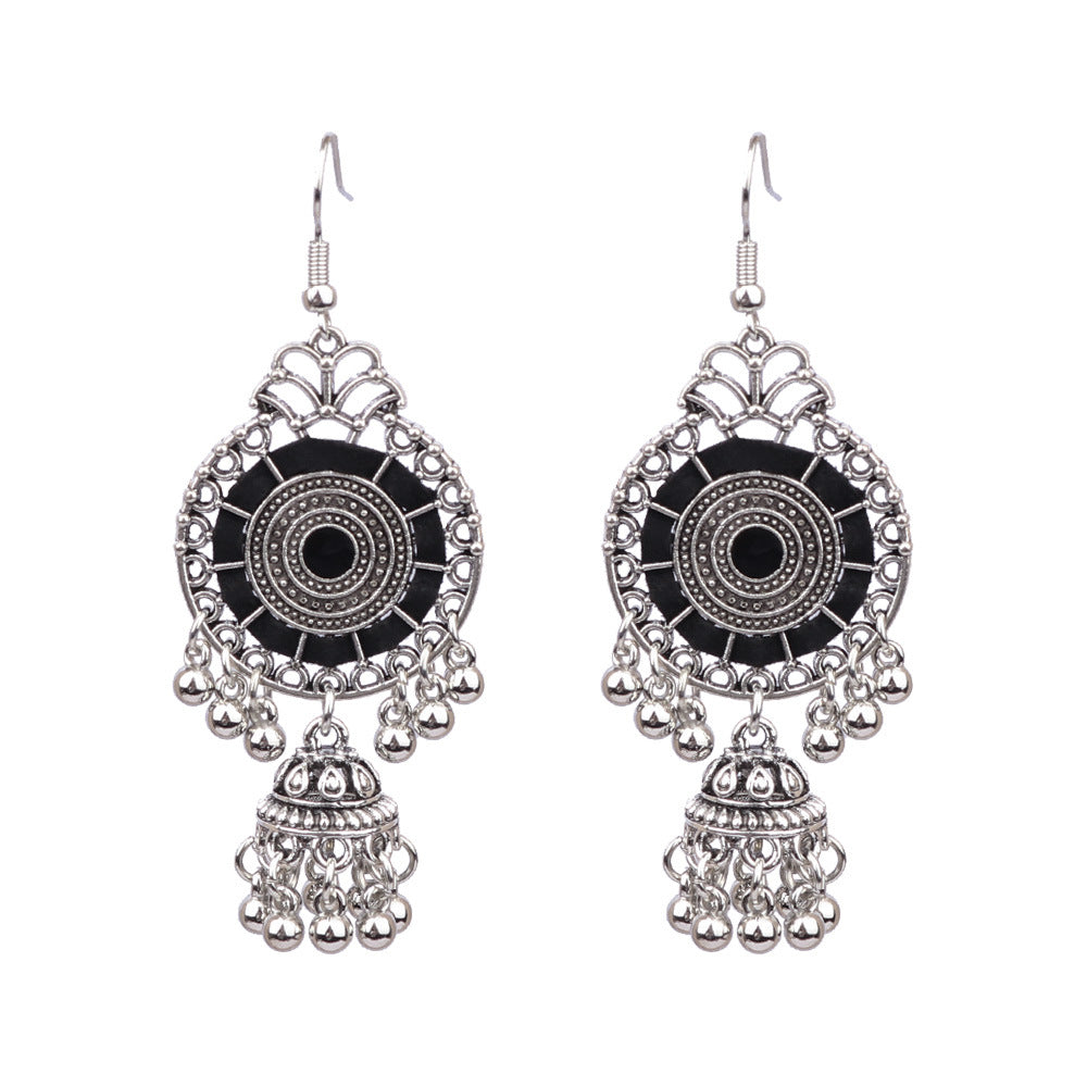Bohemian Geometric Alloy Earrings with Bell Detail