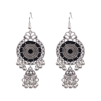 Bohemian Geometric Alloy Earrings with Bell Detail