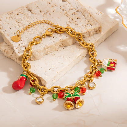 Premium Christmas Bell Bracelet with Tree and Glove Charms