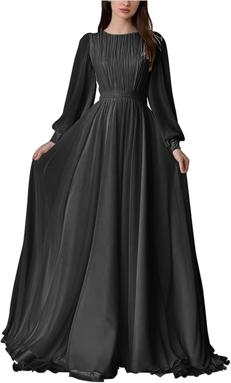 Elegant Long Sleeve A-Line Dress In White