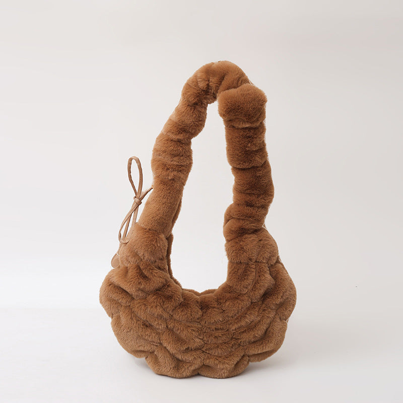Trendy Plush Croissant Cloud Bag Soft Casual Shoulder Bag