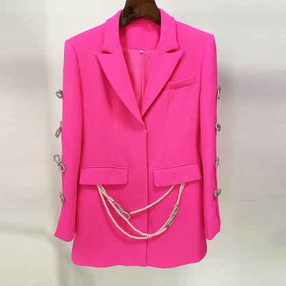 Elegant Blazer Dress With Hollow Design And Pearl Bow