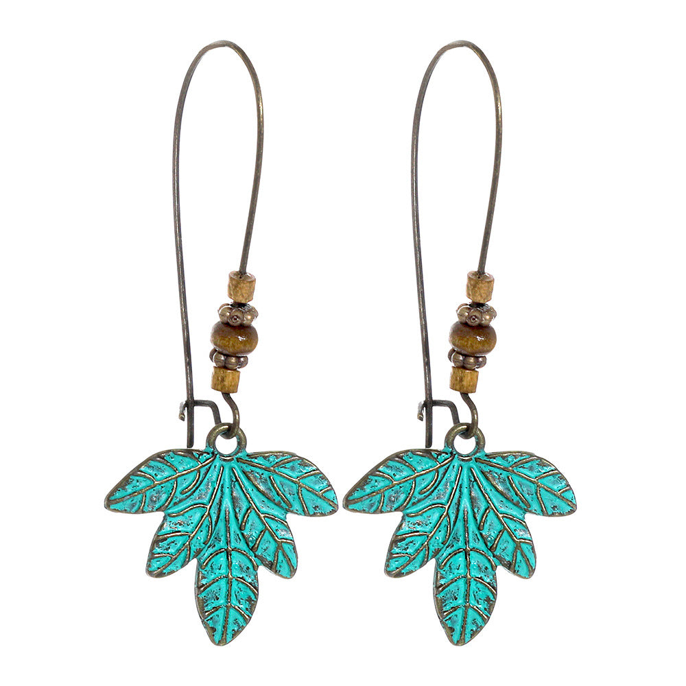 Vintage Floral Leaf Design Turquoise Alloy Earrings