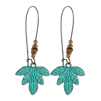 Vintage Floral Leaf Design Turquoise Alloy Earrings