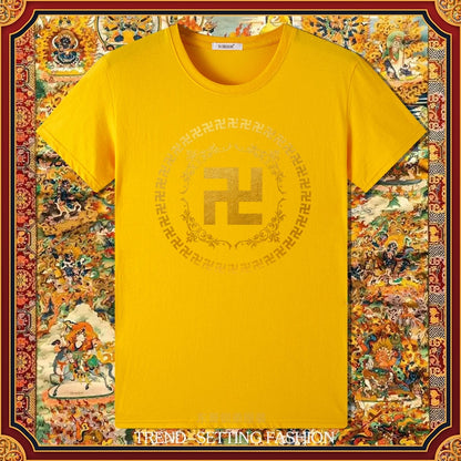 Buddha Heart Seal Ten Thousand Characters Buddha Cotton Short-Sleeved T-Shirt For Men And Women
