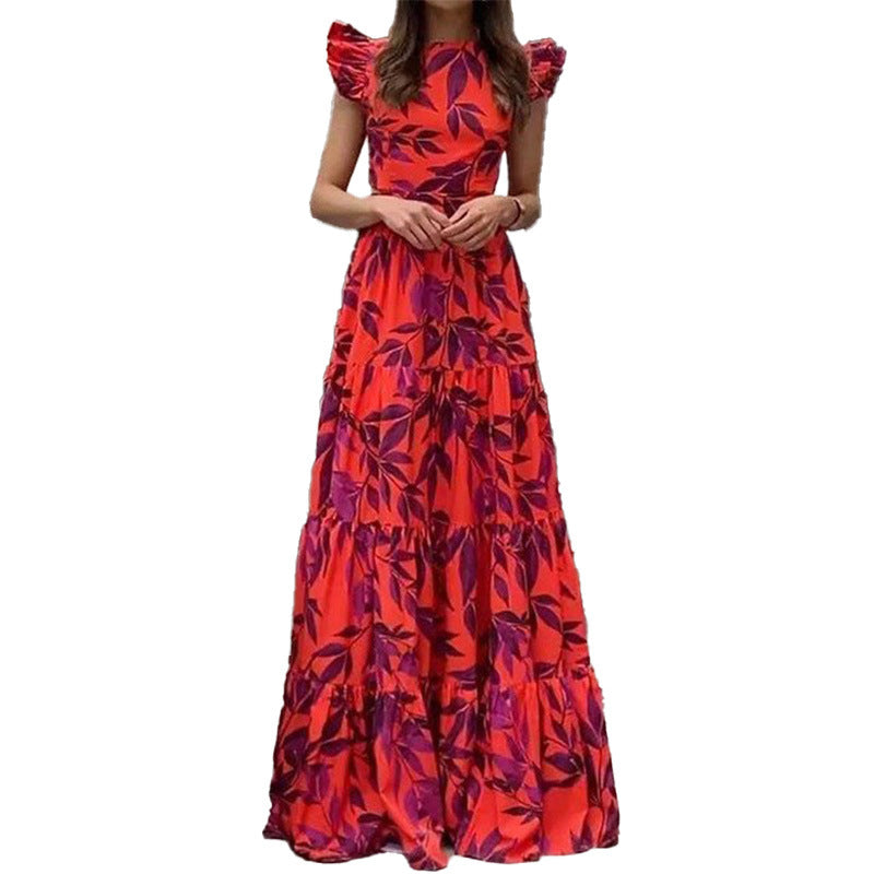 Floral Print Ruffle Sleeve Maxi Dress Elegant Everyday Wear
