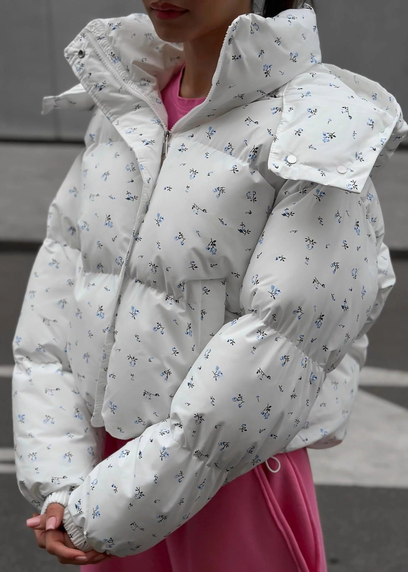 Floral Puffer Jacket Quilted Lightweight Insulated