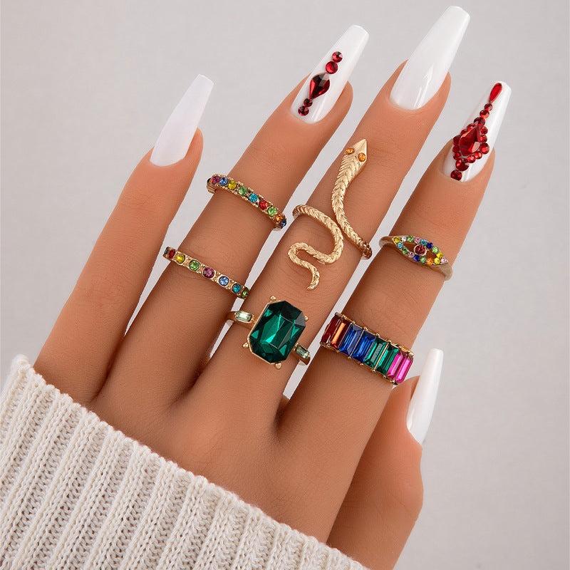 Snake Heart Shaped Gemstone Rings Jewelry Set