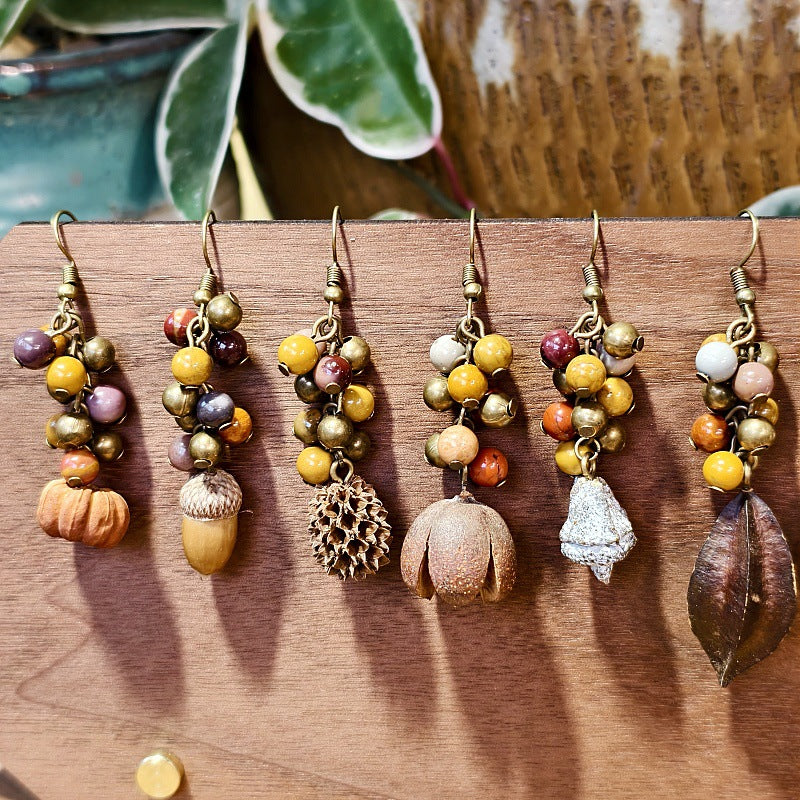 Vintage Botanical Wood Hoop Earrings - Handcrafted Nature-Inspired Designs