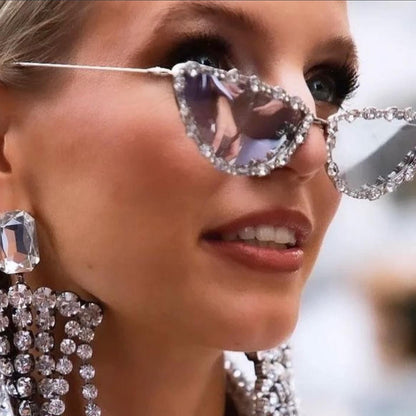 Cateye Sunglasses with Rhinestones Stylish Metal Frame Party Glasses