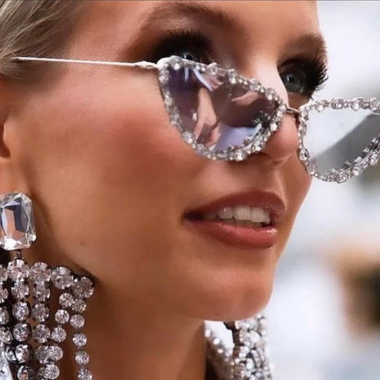 Cateye Sunglasses with Rhinestones Stylish Metal Frame Party Glasses