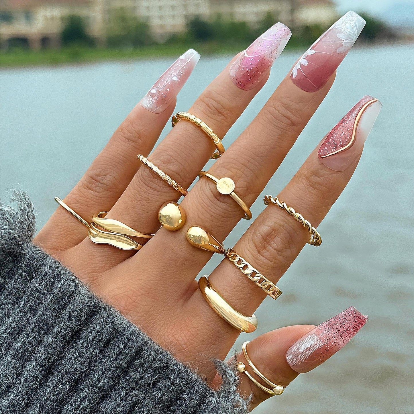 Trendy Vintage Statement Geometric Open Joint Ring Set