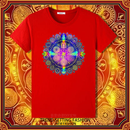 Grand Perfection Victory Mantra Wheel Print Summer Bottom Male And Female Couple Short-Sleeved T-Shirt