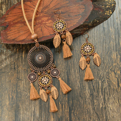 Geometric Hollow Earrings And Necklace Set Bohemian Style